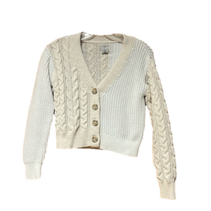 Joie Contrast Cable Knit Cropped Two Tone Cardigan Sweater
